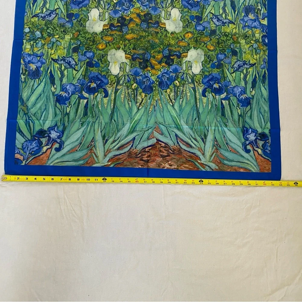 Vibrant Blue 100% Silk Floral Wrap Sarong Scarf Wall Art